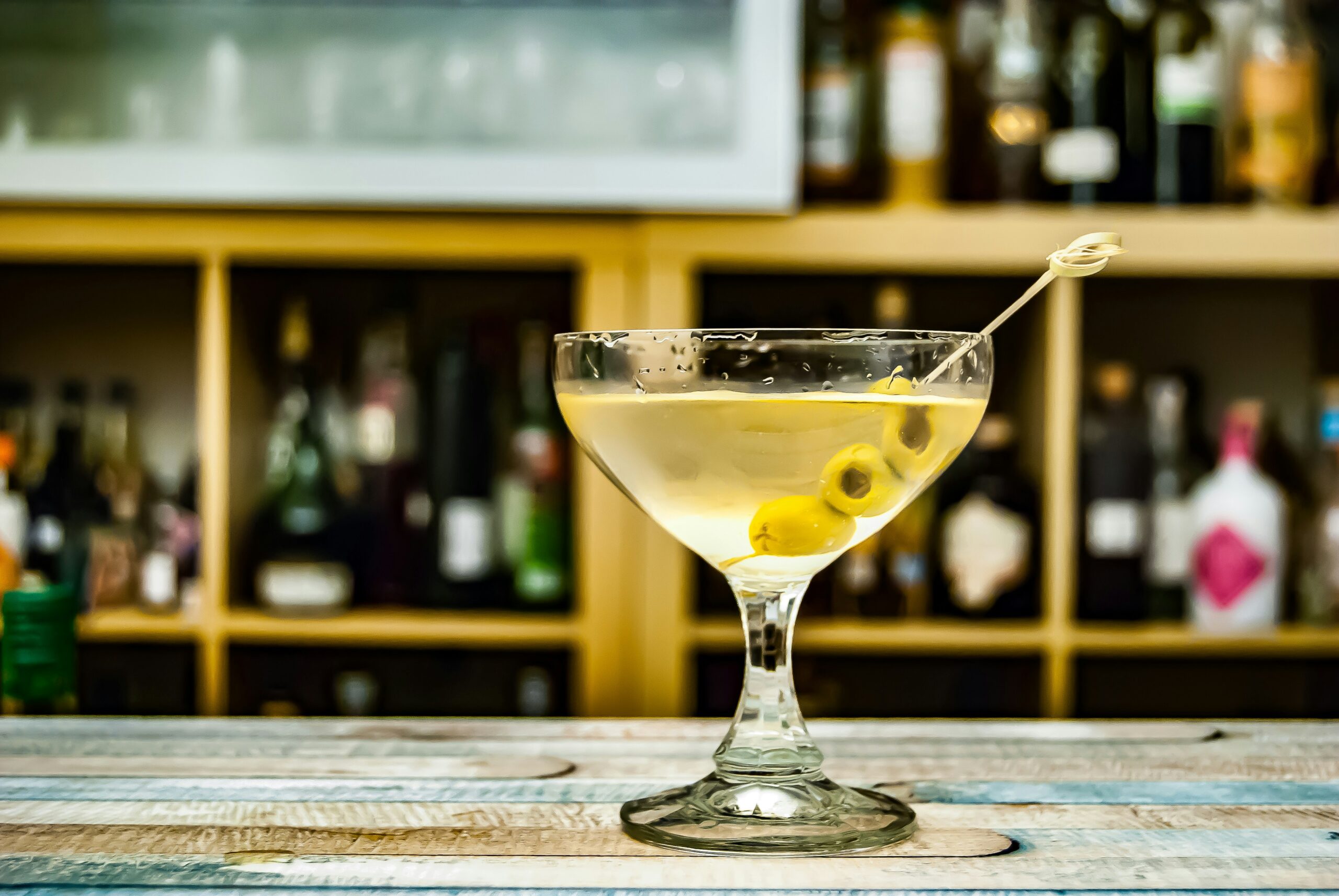 Martini on the counter of a bar