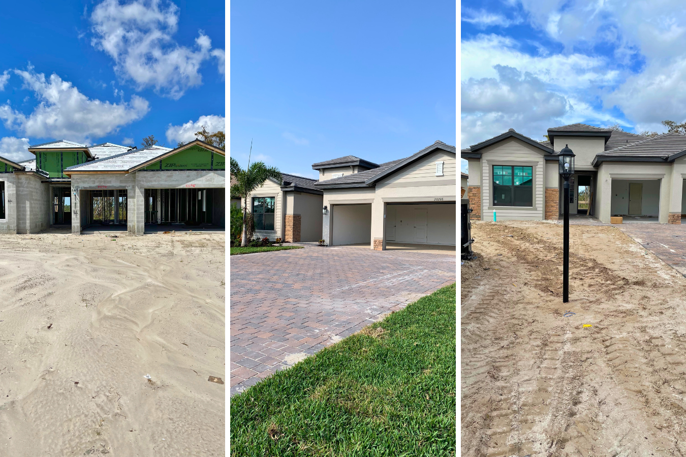 New construction house in Florida in different phases of development.